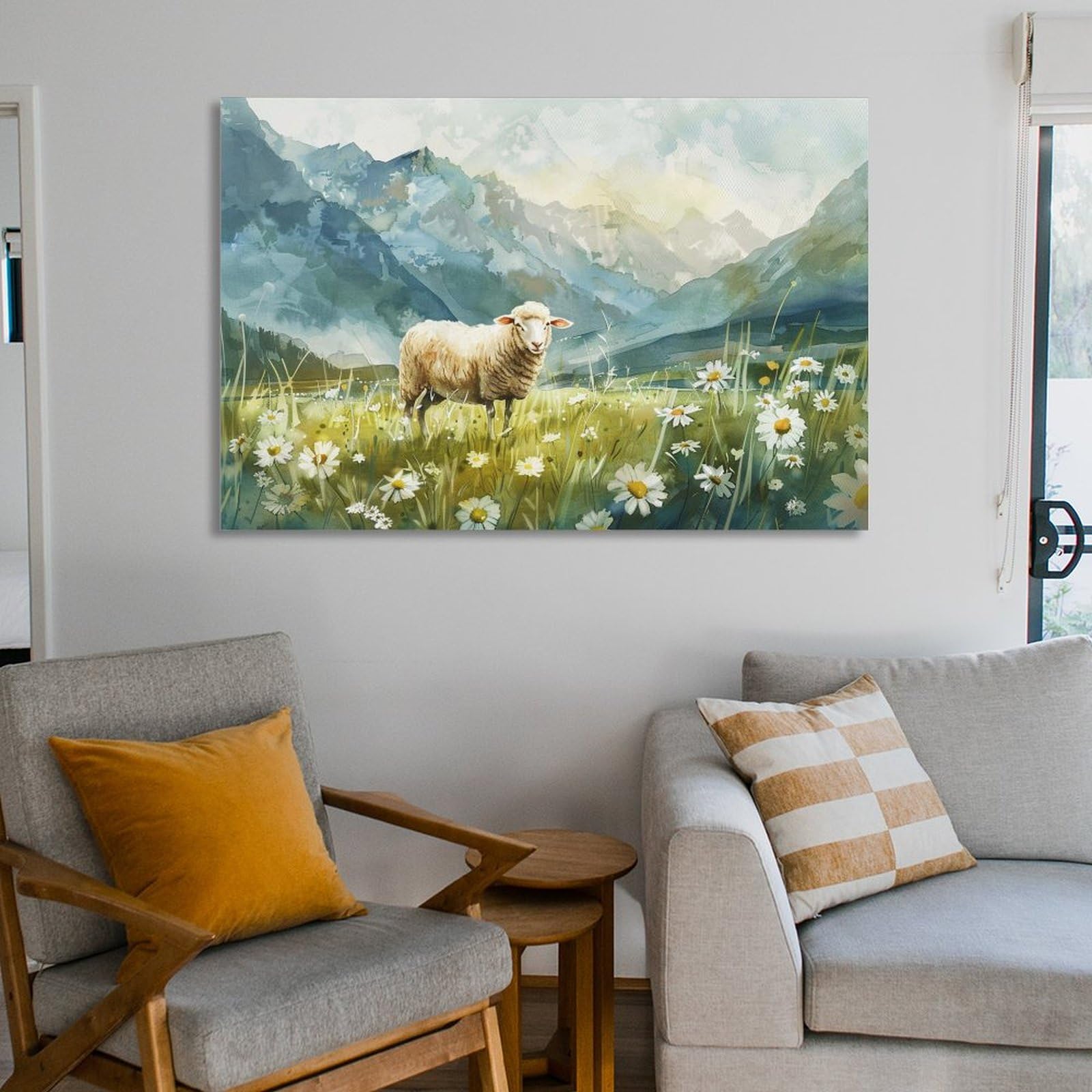 Amazon.co.jp: 絵画 山の草の中の羊 アートパネル ポスター 動物